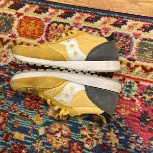 Yellow  and navy leather sneakers